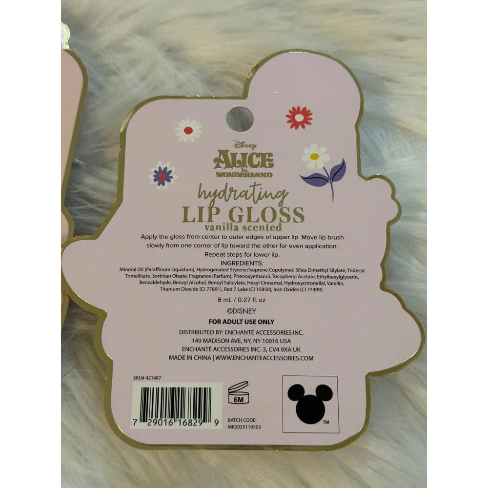 Disney Alice in Wonderland Lip Gloss Set Queen of Hearts Cheshire Cat 3pc NEW